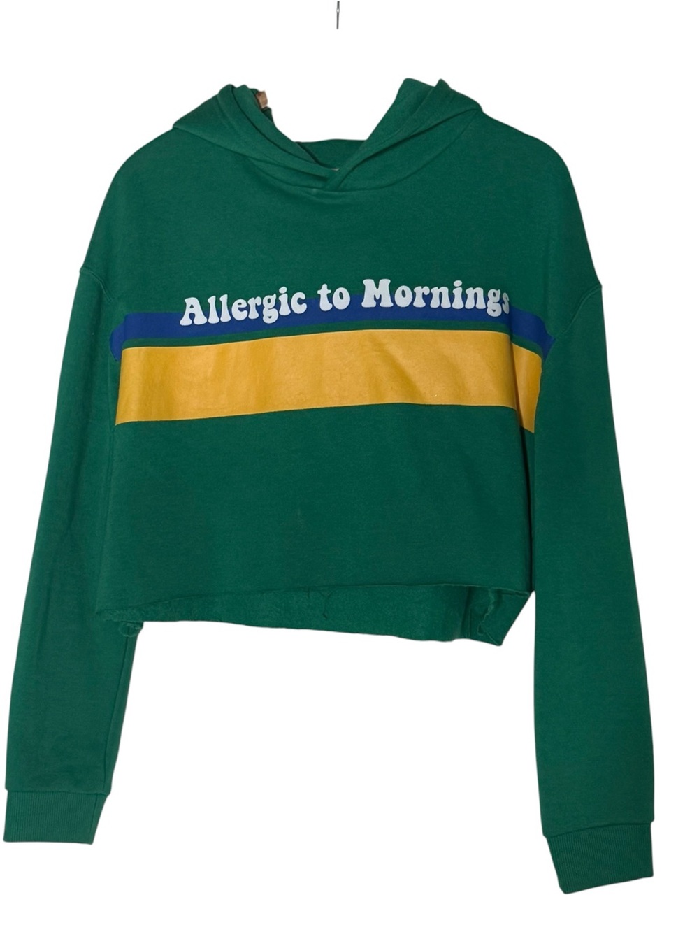 Bluenotes Allergic To Morning Cropped Boxy Hoodie Size L Green Yellow Athleisure